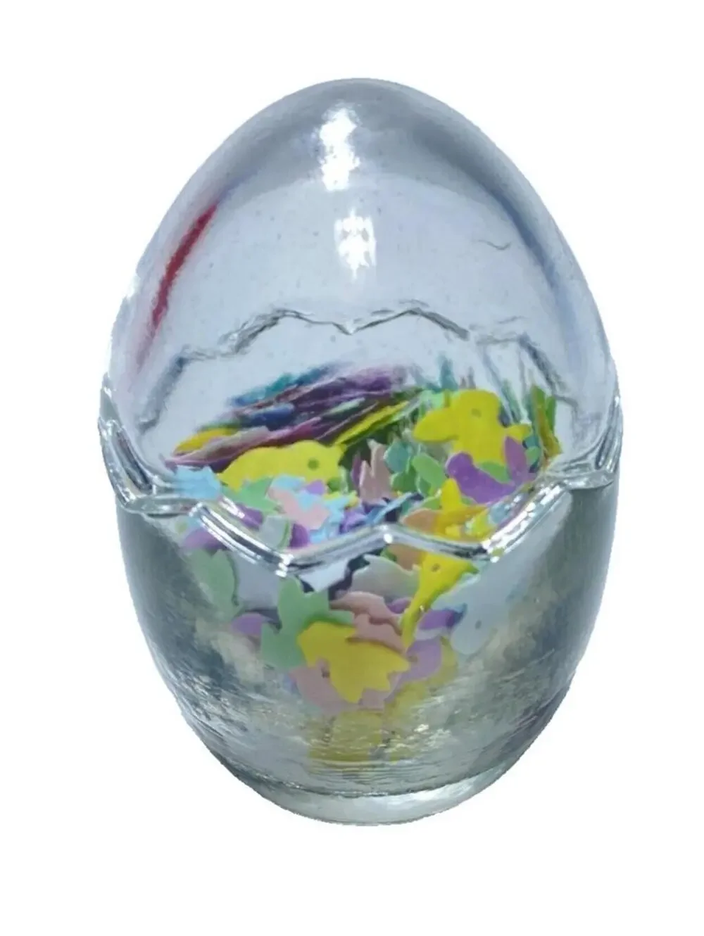 Old Easter Glass Egg with Easter Confetti Vintage Holiday Decoration Collectible